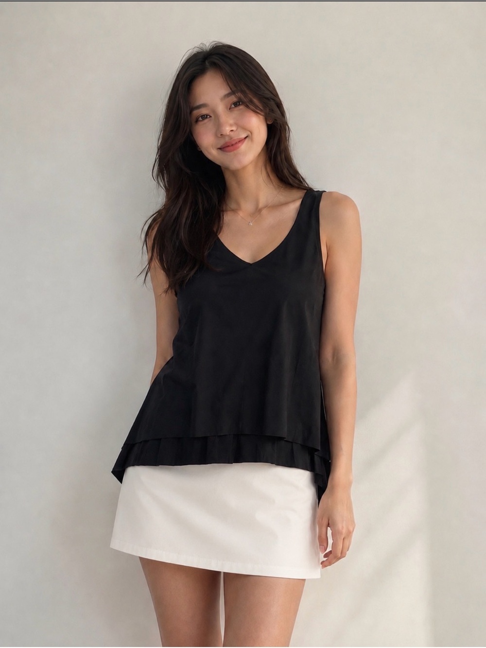 Athleta Black V-Neck Layered Tank